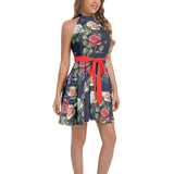 Apiary Garden Ruffle Hem Belted Halter Dress