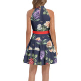 Apiary Garden Ruffle Hem Belted Halter Dress