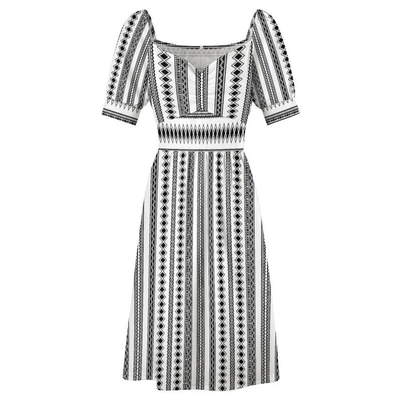 Tribal Sweetheart Neck Puff Sleeve Mini Dress