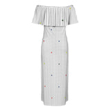 heart accent stripe accent print Women's Off Shoulder Ruffle Boat Neck Dress (Model D71)