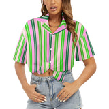 pink and green striped print Women's All Over Print Hawaiian Shirt (T58-2)