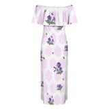 apiary print hex small Women's Off Shoulder Ruffle Boat Neck Dress (Model D71)