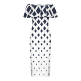 falling squares print 3 Women's Off Shoulder Ruffle Boat Neck Dress (Model D71)