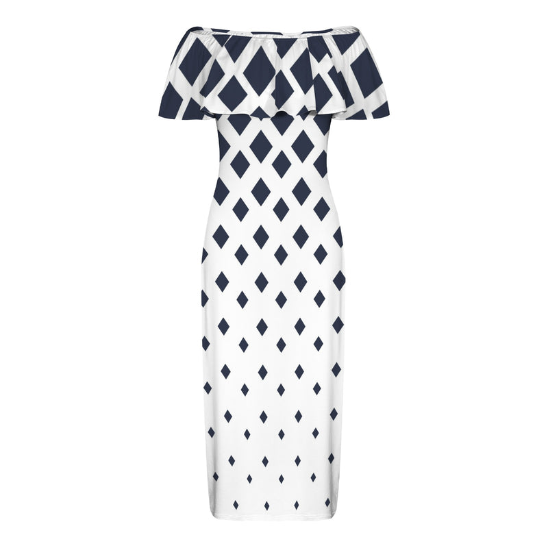 falling squares print 3 Women's Off Shoulder Ruffle Boat Neck Dress (Model D71)