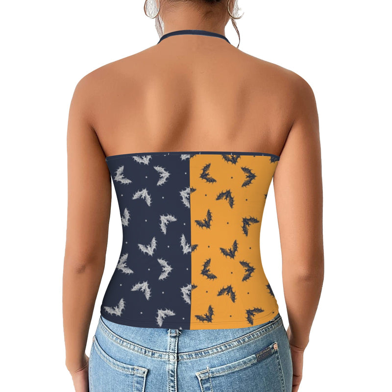 two tone bat print Women's V-Neck Halter Top (Model T83)