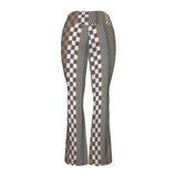 woodland checkered print High Waist Crossover Tummy Control Flare Leggings