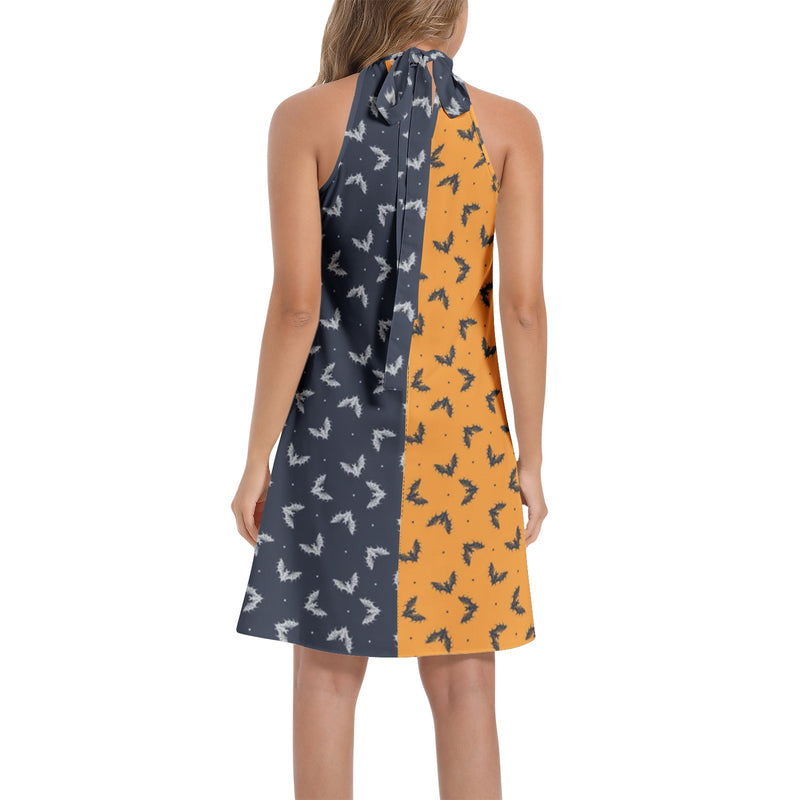 Tie Back Halter Neck Flared Dress