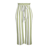 2 d08 pepper green stripes front Strappy Elastic Waist Wide Leg Pants with Pockets