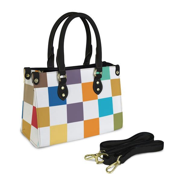 colored checkered print exotic PU Leather Handbag-Small (Model 1747)