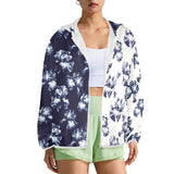 white iris print Women's Lightweight Sun Protection Hoodie (Model H62)