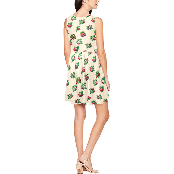 raspberry on tan print 3B Thea Sleeveless Skater Dress(Model D19)