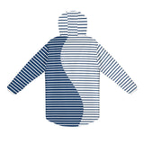 wave striped blue white print2 Men's Mid-Length Hooded Coat (Model H69)
