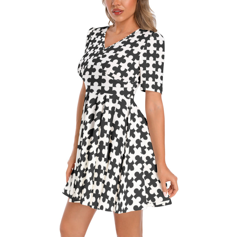 Short Sleeve Ruched Bust Flared Hem Dress