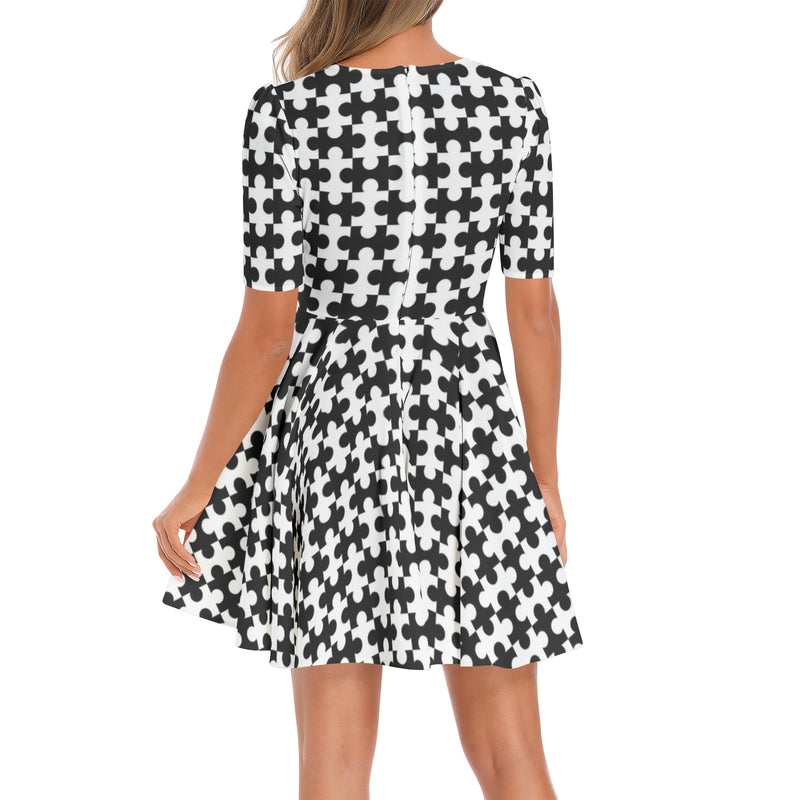 Short Sleeve Ruched Bust Flared Hem Dress