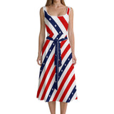 Stars and Stripes Tie Waist Sleeveless Dress