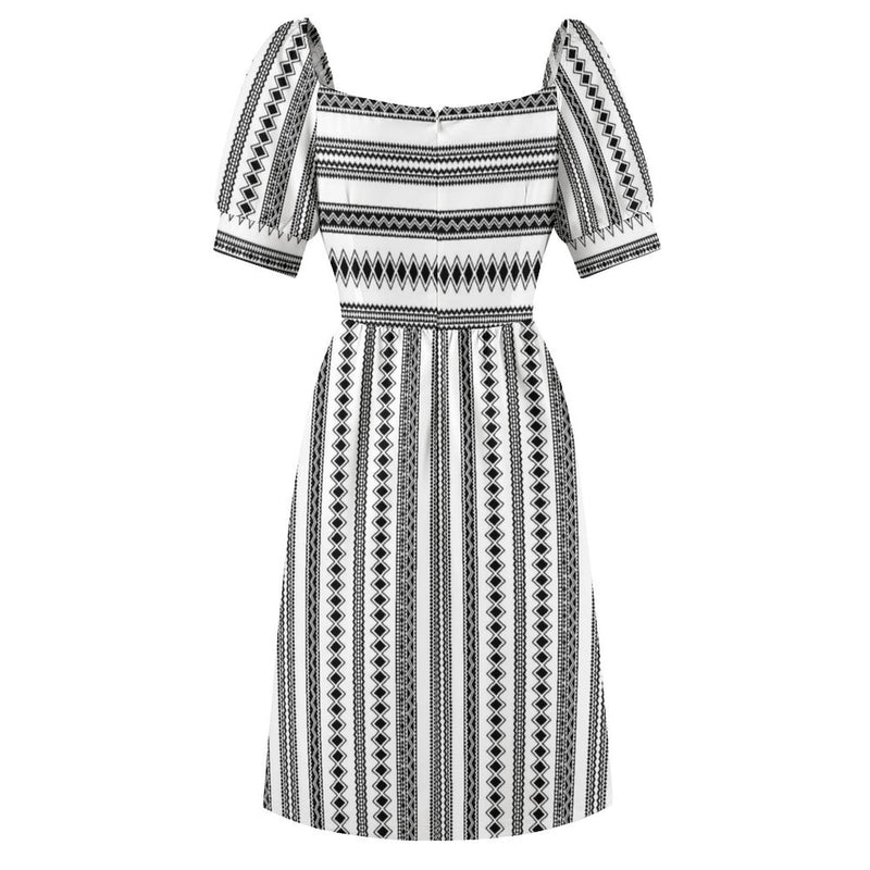 Tribal Sweetheart Neck Puff Sleeve Mini Dress