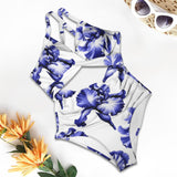 delft iris print 10B Women's Twist Front Tie Back Swimsuit (Model S57)