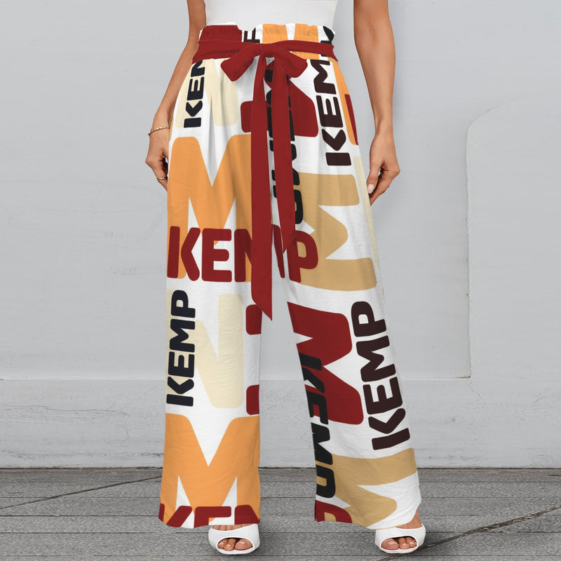 rust solid print 2A Strappy Elastic Waist Wide Leg Pants with Pockets