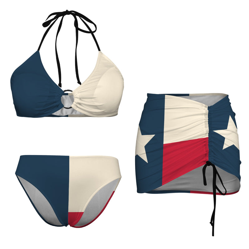 Lone Star Drawstring Halterneck Three-Piece Swimsuit Skirt