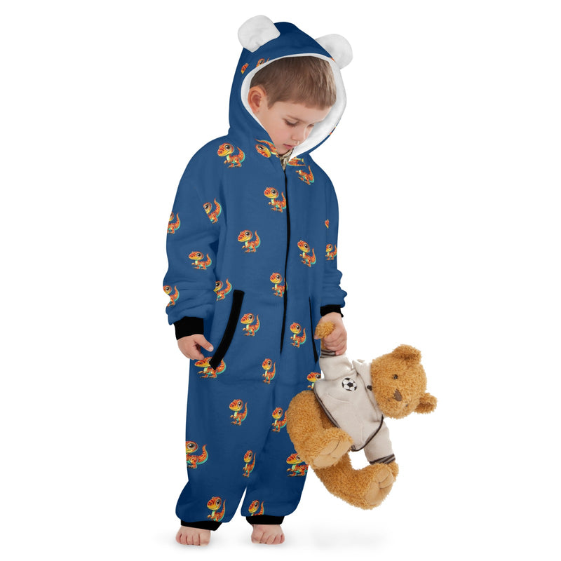 blue blue dinosaur print 10 One-Piece Zip up Hooded Pajamas for Little Kids