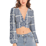 Women's Deep V-Neck Lantern Sleeve Crop Top