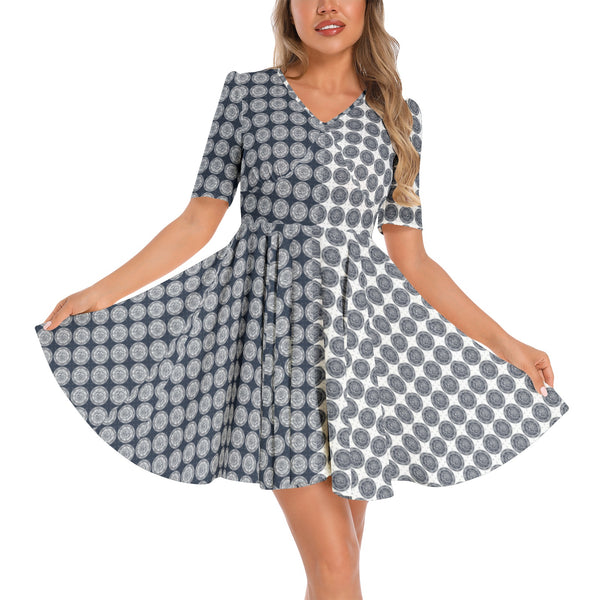 Short Sleeve Ruched Bust Flared Hem Dress
