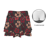 shades of red dress print High Waist Layered Ruffle Pockets Sports Skirt