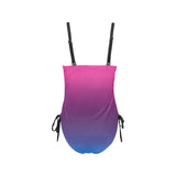 pink blue gradient print 4 Drawstring Side One-Piece Swimsuit (Model S14)