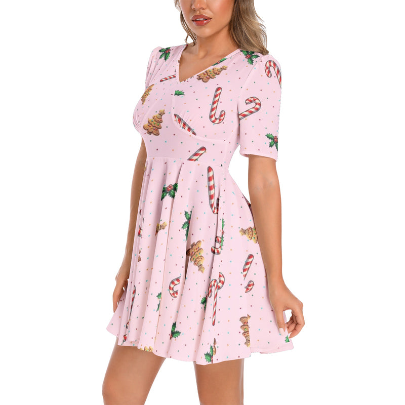 Short Sleeve Ruched Bust Flared Hem Dress