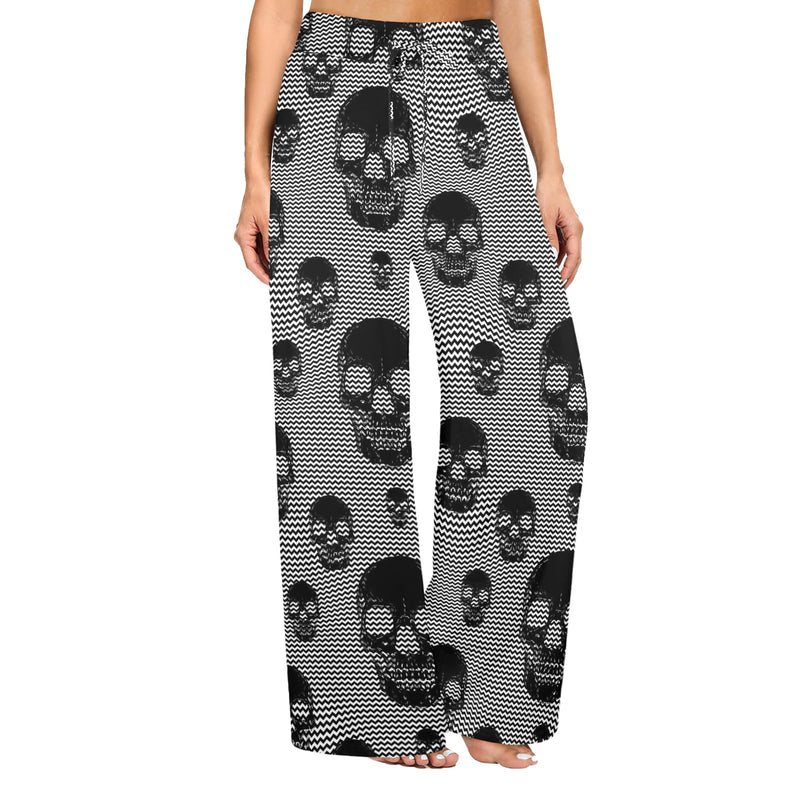 skull and bones print 30Z Women's Wide Leg Lounge Pants (Model L77)