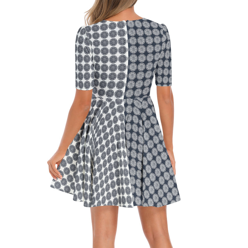Short Sleeve Ruched Bust Flared Hem Dress