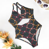 colored rings print 4B Women's Twist Front Tie Back Swimsuit (Model S57)
