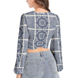 Women's Deep V-Neck Lantern Sleeve Crop Top