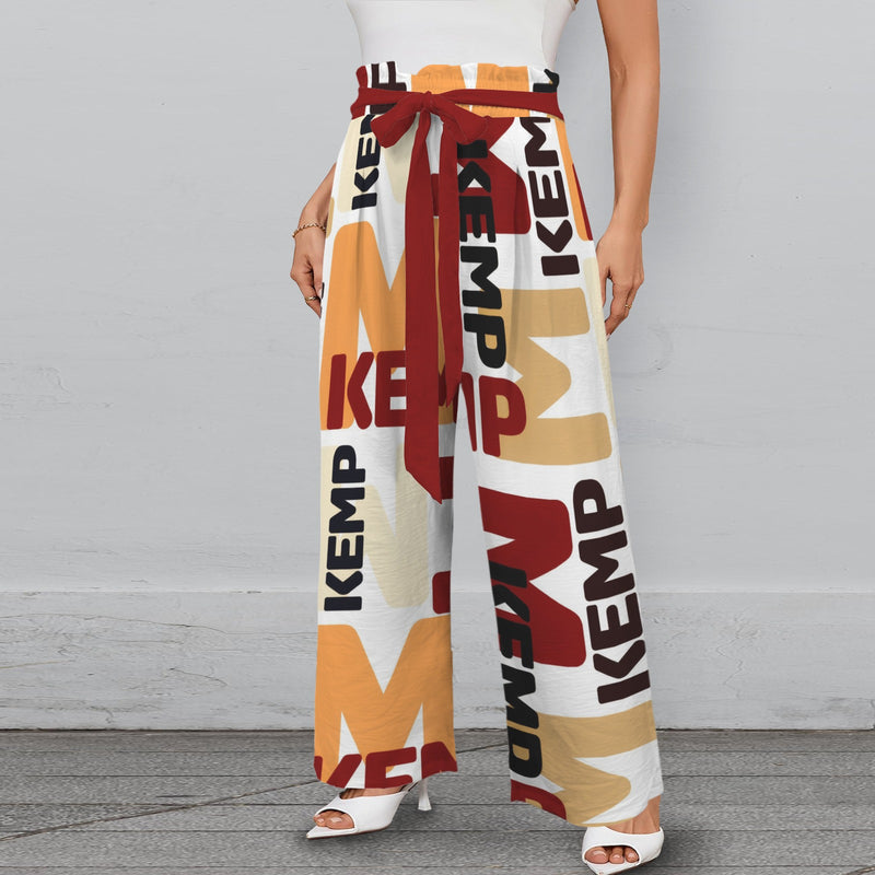 rust solid print 2A Strappy Elastic Waist Wide Leg Pants with Pockets