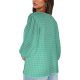 biscay polka dot Loose V-Neck Long Puff Sleeve Top