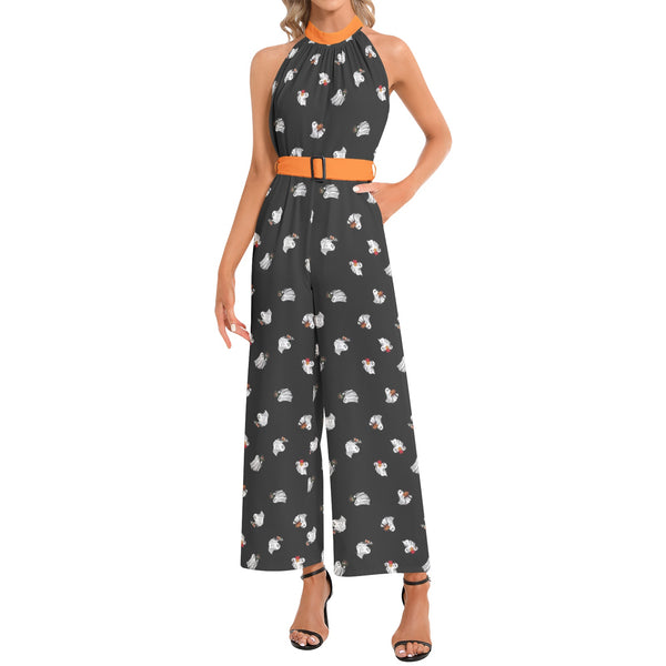 Halter Neck Buckle Belted Jumpsuit