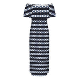 molecular print striped Women's Off Shoulder Ruffle Boat Neck Dress (Model D71)