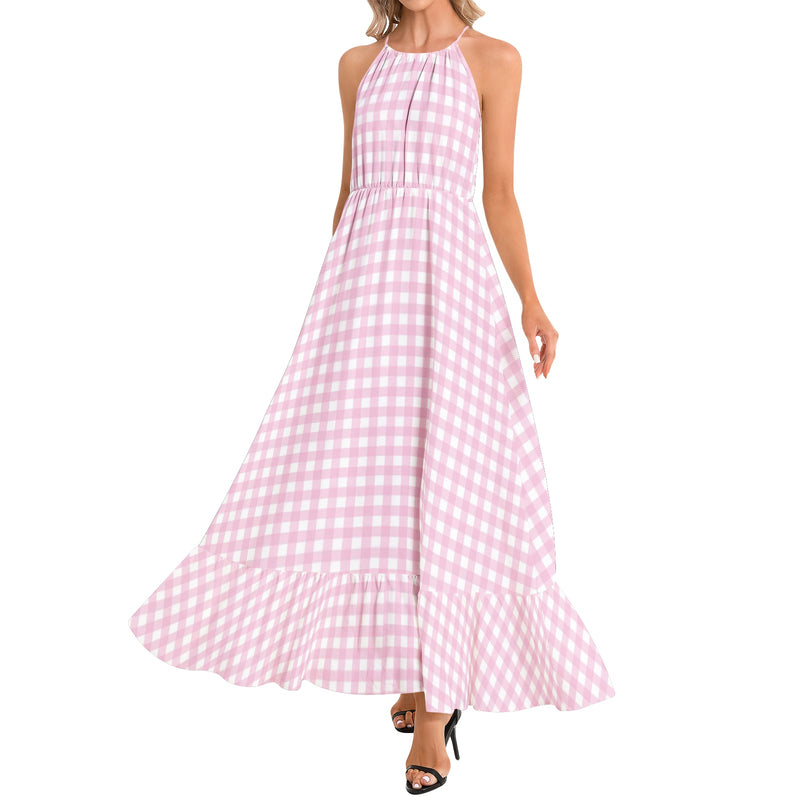 Ruffle Hem Halter Neck Maxi Dress