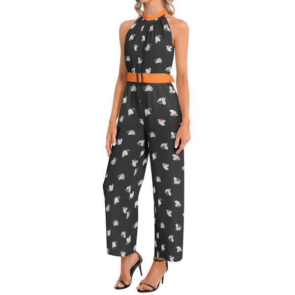 Halter Neck Buckle Belted Jumpsuit