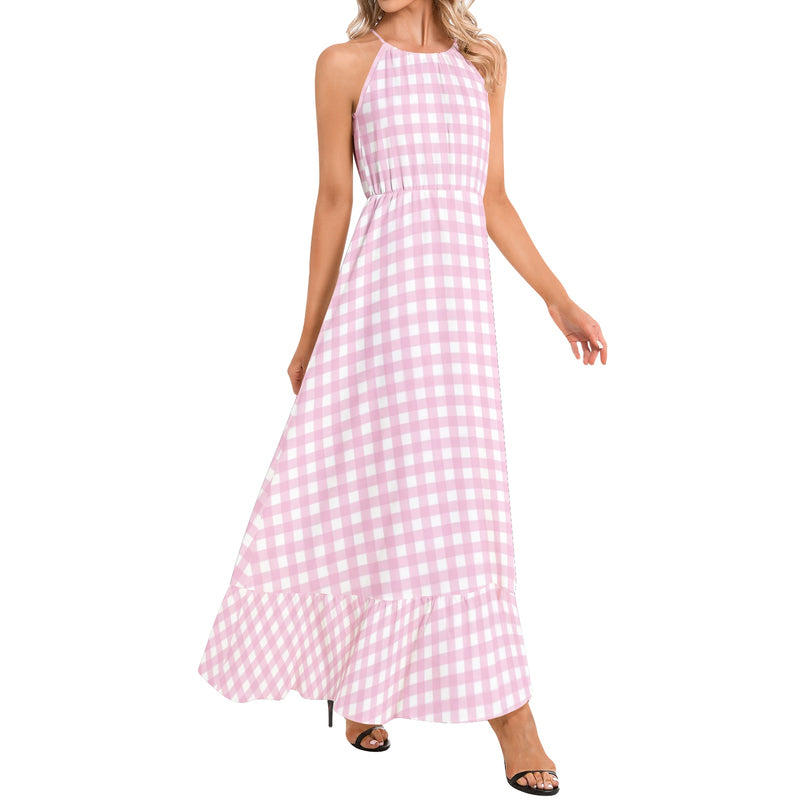 Ruffle Hem Halter Neck Maxi Dress