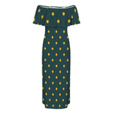 polka dot herringbone print Women's Off Shoulder Ruffle Boat Neck Dress (Model D71)