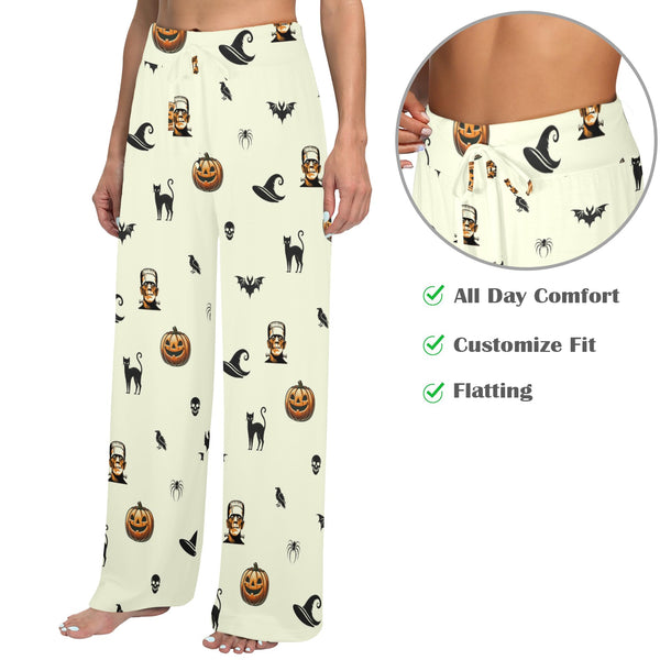 halloween frankenstein print Women's Wide Leg Lounge Pants (Model L77)