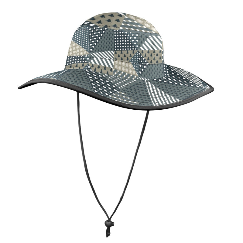 xmas split tone patchwork print Wide Brim Bucket Hat