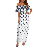 falling squares print 3 Women's Off Shoulder Ruffle Boat Neck Dress (Model D71)