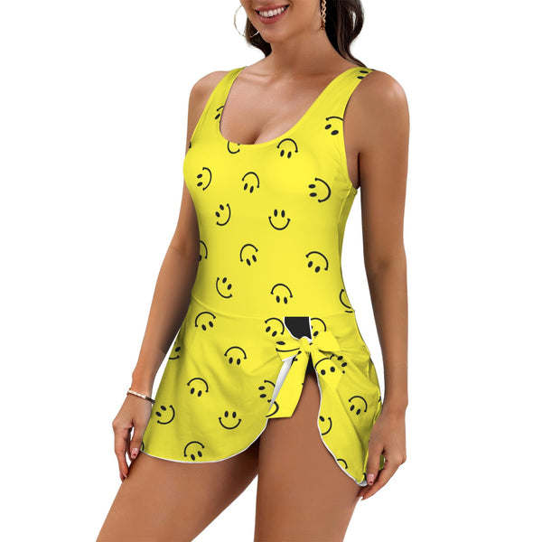 black solid print skirt Women's One Piece Skirted Swimsuit (Model S54)