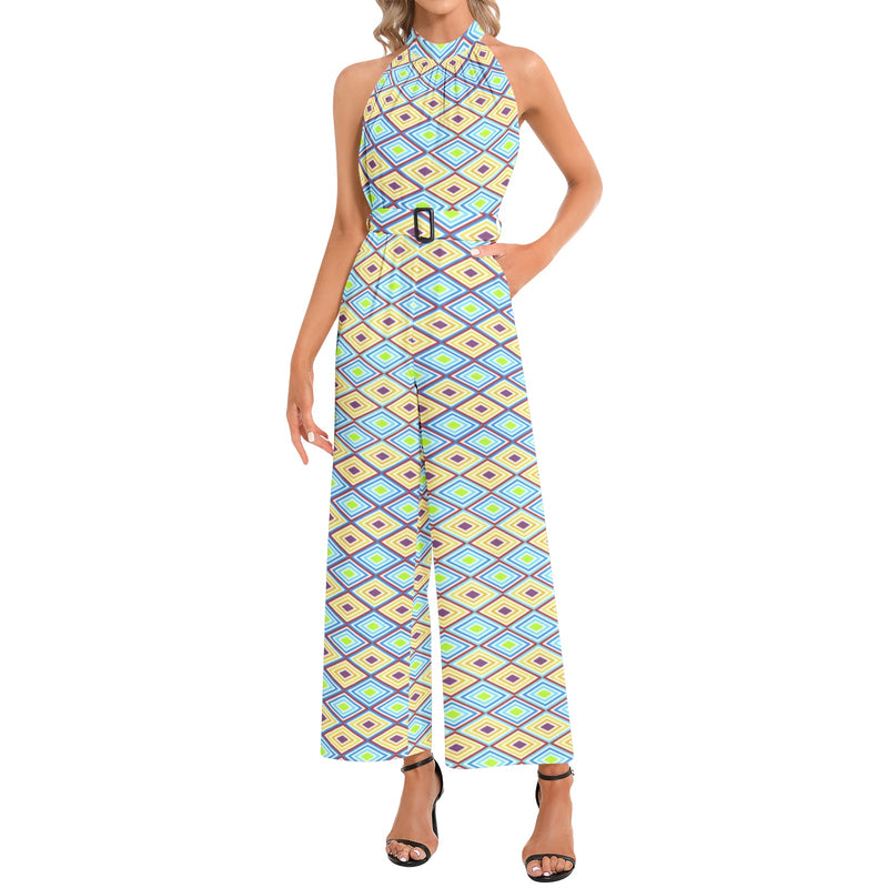 Halter Neck Buckle Belted Jumpsuit