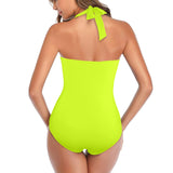 NEON GREEN hat Women's Halter Neck Gather Chest Swimsuit (Model S52)
