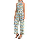 Halter Neck Buckle Belted Jumpsuit