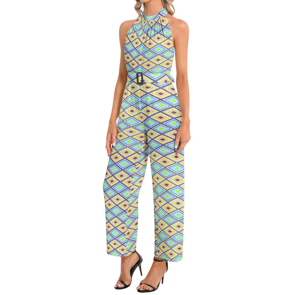 Halter Neck Buckle Belted Jumpsuit