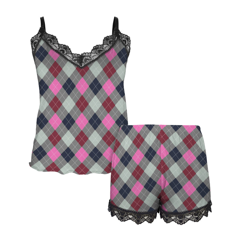 argyle print 2 Women's Lace Camisole Pajama Set
